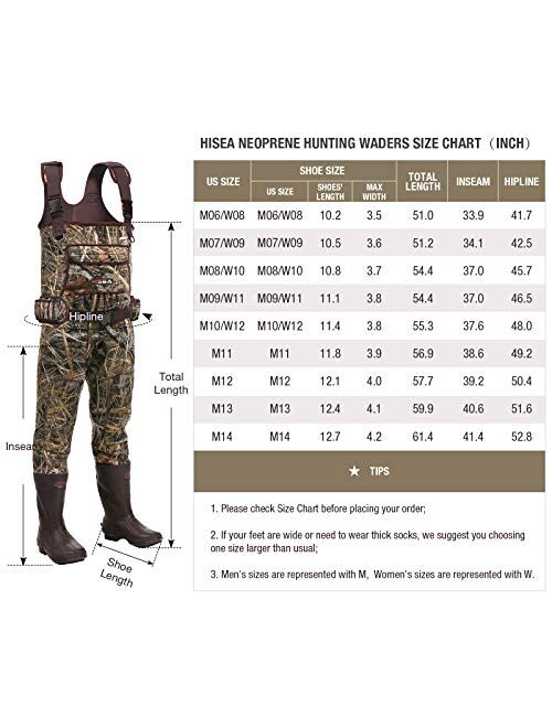 HISEA Chest Waders Neoprene Duck Hunting Waders for Men with 600G Insulated Boot Waterproof Camo Bootfoot Fishing Waders