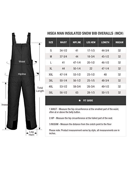 HISEA Men's Snow Bib Overalls 3M Thinsulate Ski Pants Waterproof Insulated Snowboard Overalls