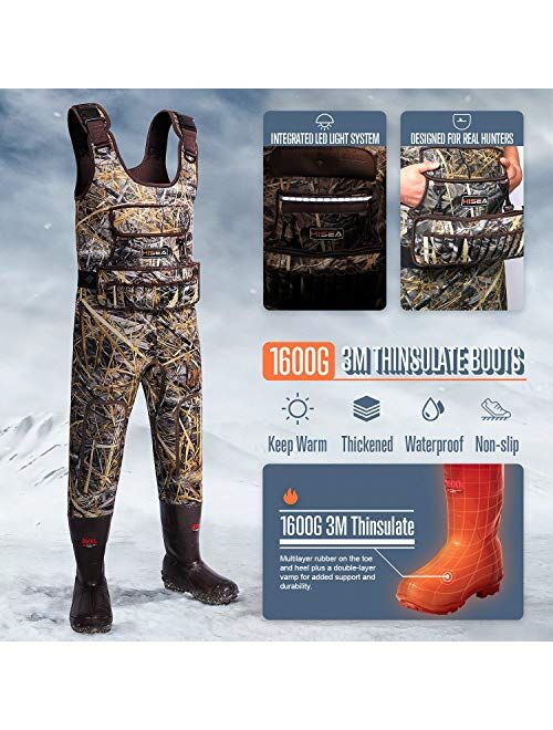 HISEA Hunting Waders Camo Neoprene Chest Waders for Men and Women with 1600G Insulated Rubber Boots Durable & Warm