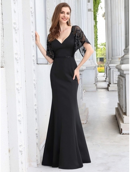 Ever-Pretty Women's Deep V-Neck Fishtail Maxi Dress Long Wedding Guest Dress 0550