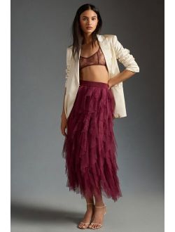 Ruffled Tulle Midi Skirt