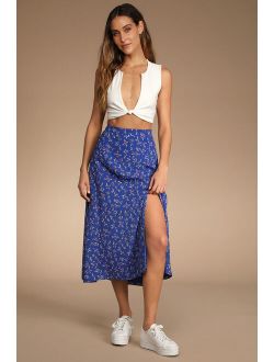 Bliss Me Cobalt Blue Floral Print Midi Skirt