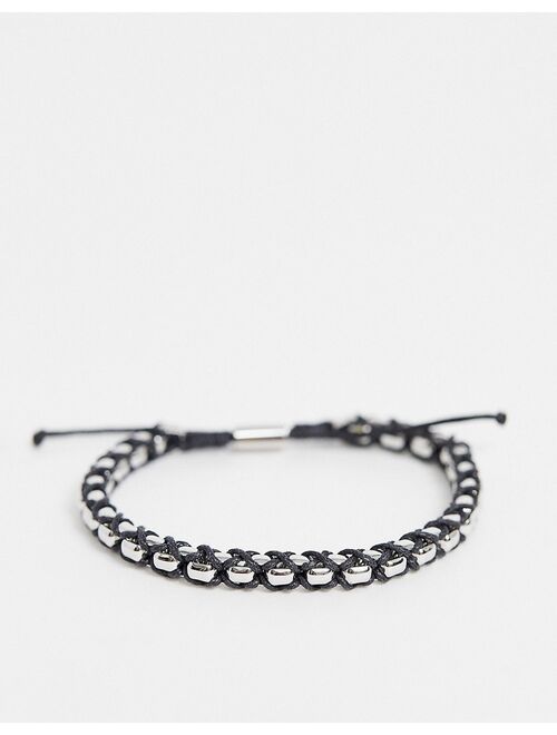 Tommy Hilfiger woven bracelet in silver and black