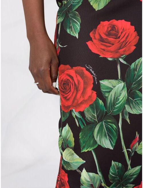 Dolce & Gabbana rose-print high-waisted pencil skirt