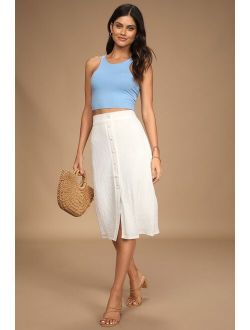 Rules of Romance White Button-Front Midi Skirt