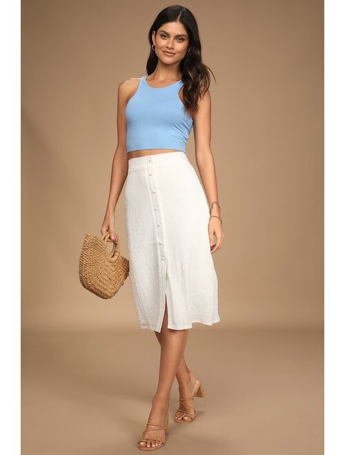 Lulus Rules of Romance White Button-Front Midi Skirt