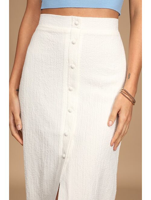 Lulus Rules of Romance White Button-Front Midi Skirt