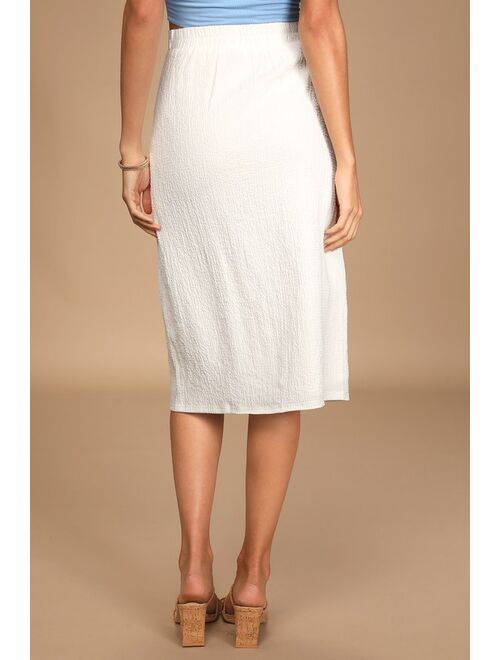 Lulus Rules of Romance White Button-Front Midi Skirt