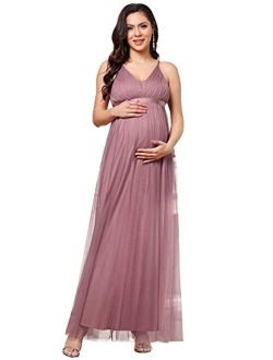 Women's Ruched V-Neck Sleeveless Tulle Maternity Party Dress 20834