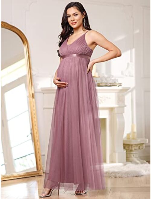 Ever-Pretty Women's Ruched V-Neck Sleeveless Tulle Maternity Party Dress 20834