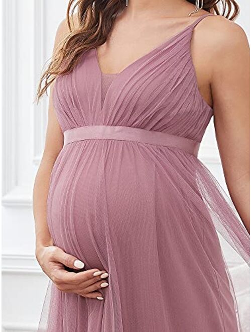 Ever-Pretty Women's Ruched V-Neck Sleeveless Tulle Maternity Party Dress 20834