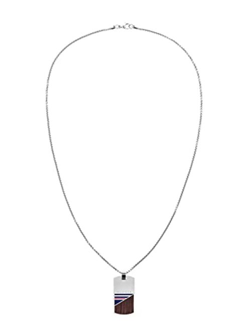 Tommy Hilfiger Men's Jewelry Wood Dog Tag Pendant with Chain Color: Silver (Model: 2790322)