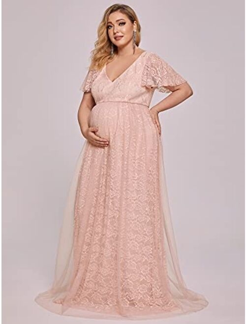 Ever-Pretty Women's Plus Size Lace V-Neck Tulle A-Line Long Maternity Photography Dress 20833-PZ