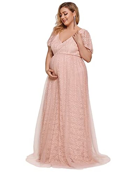 Ever-Pretty Women's Plus Size Lace V-Neck Tulle A-Line Long Maternity Photography Dress 20833-PZ