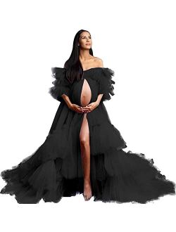 Tianzhihe Long Tulle Robe Maternity Photoshoot Sheer Dressing Gown Beach Coverup Bridal Lingerie
