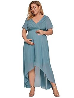 Women's Plus Size V-Neck High Low Chiffon Maternity Formal Evening Gown 20856-PZ