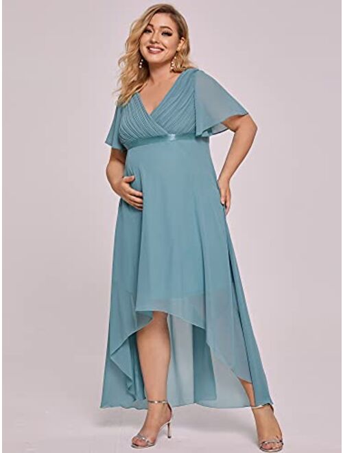 Ever-Pretty Women's Plus Size V-Neck High Low Chiffon Maternity Formal Evening Gown 20856-PZ