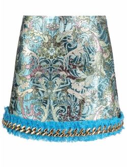floral fringed chain-trim skirt