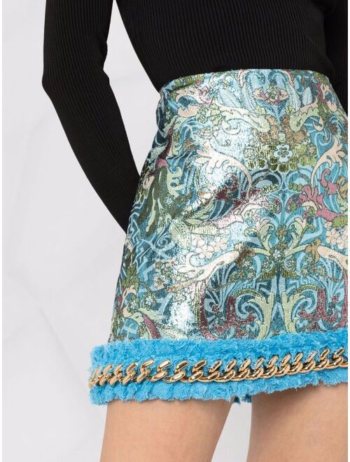 Versace floral fringed chain-trim skirt