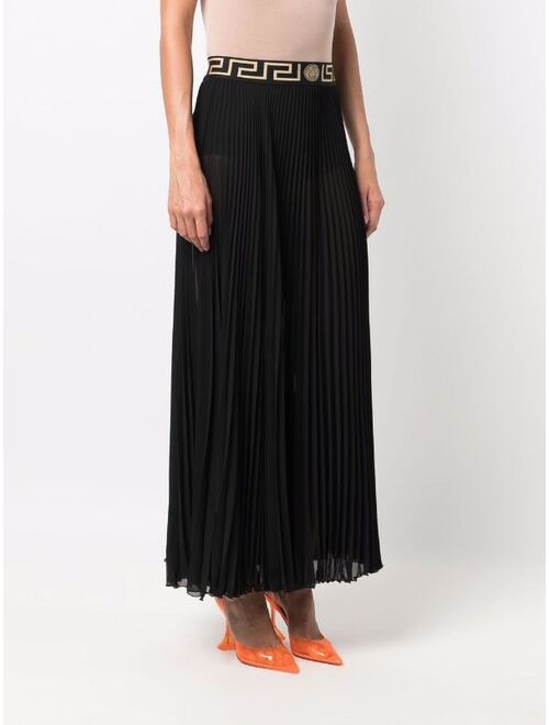 Versace Greca-trim plisse pleated maxi skirt