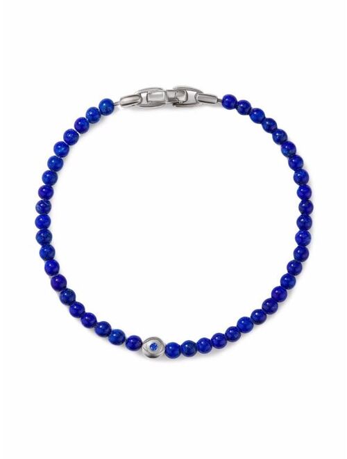 David Yurman silver and sapphire 4mm evil eye lapis lazuli beaded bracelet