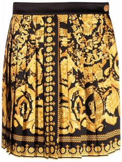 baroque-print pleated skirt
