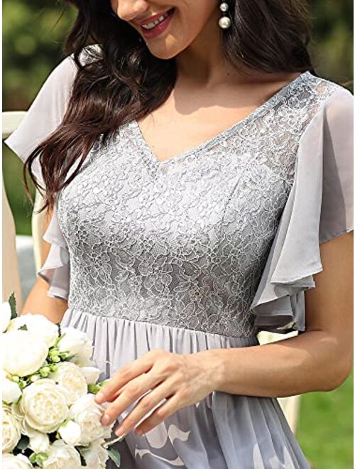 Ever-Pretty Women's Elegant V-Neck Ruffles Lace Chiffon Evening Dresses 90035