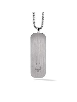 Mens Classic Stainless Steel Dog Tag Pendant Necklace Engraved with Tuning Fork Logo (Model J96N009), Silver-Tone, One Size