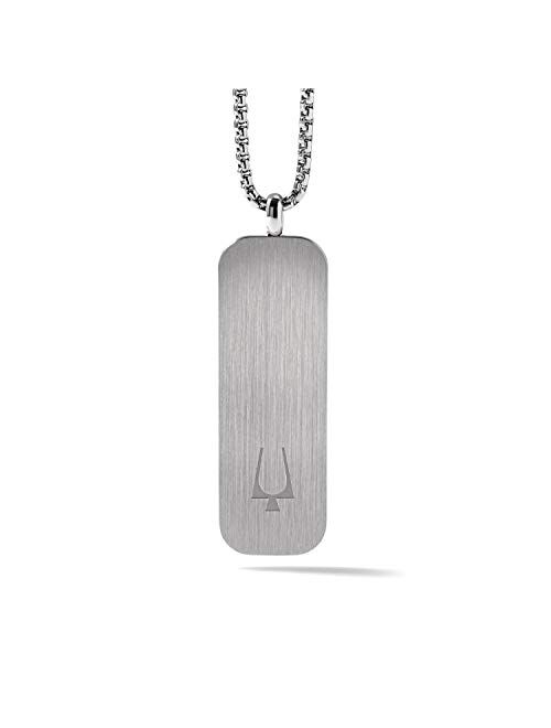 Bulova Mens Classic Stainless Steel Dog Tag Pendant Necklace Engraved with Tuning Fork Logo (Model J96N009), Silver-Tone, One Size