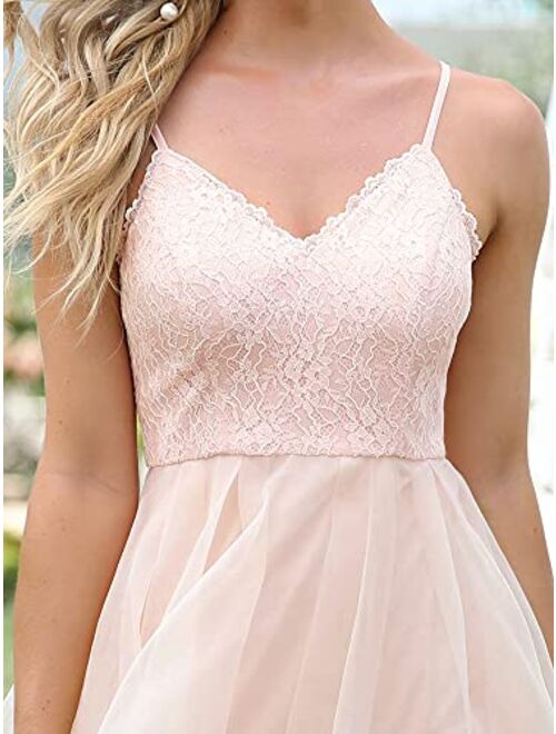 Ever-Pretty Women's A Line Above-Knee V Neck High Low Spaghetti Straps Lace Formal Party Dress 80072