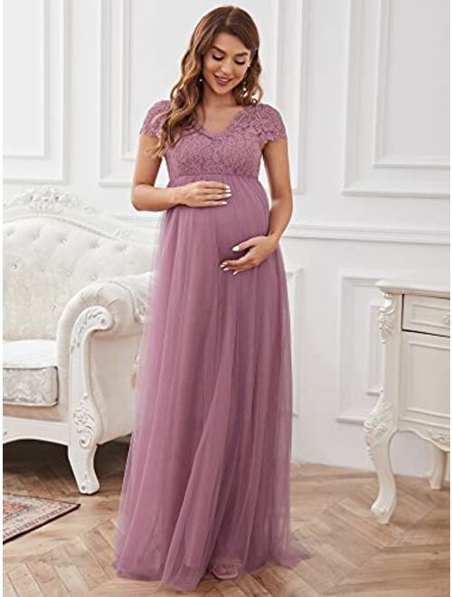 Ever-Pretty Women's A-line Lace Cap Sleeve V-Neck Tulle Long Maternity Evening Party Dress 20818