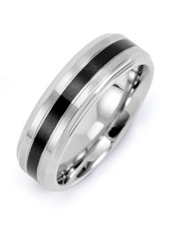 Eve's Jewelry Men's Stainless Steel Band with Single Black Inlay