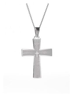 Eve's Jewelry Men's Lords Prayer Cross Pendant Necklace