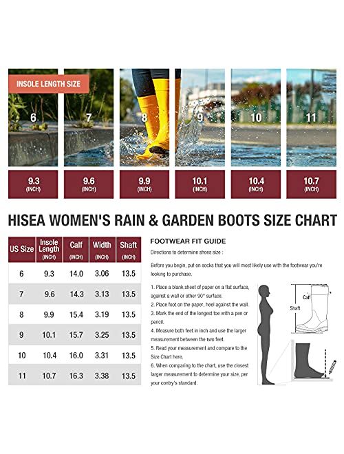 HISEA Women's Rain Boots Waterproof Garden Boots Ladies Knee High Wellies Comfort Anti-slip Outsole