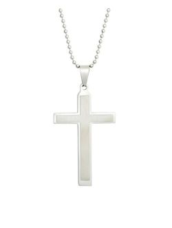 Eve's Jewelry Men's Brushed Stainless Steel Cross Pendant Necklace
