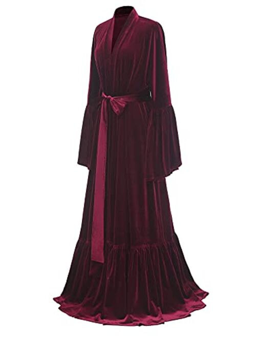 Tianzhihe Velvet Robe Long Sleeve Bridal Robe Lingerie Dressing Gown Sleepwear Kimono Boudoir Gift