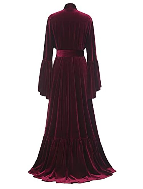 Tianzhihe Velvet Robe Long Sleeve Bridal Robe Lingerie Dressing Gown Sleepwear Kimono Boudoir Gift