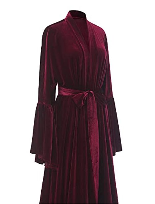 Tianzhihe Velvet Robe Long Sleeve Bridal Robe Lingerie Dressing Gown Sleepwear Kimono Boudoir Gift