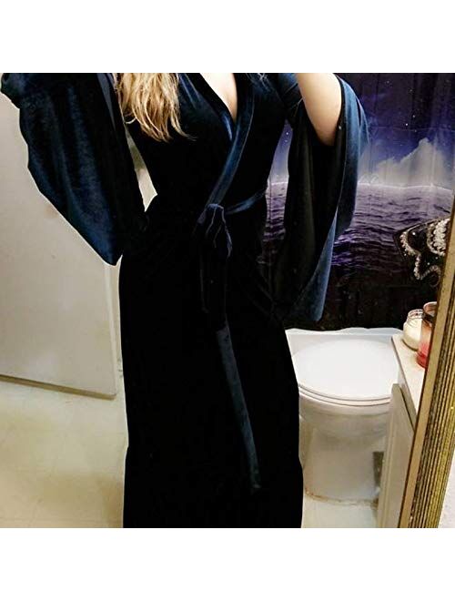 Tianzhihe Velvet Robe Long Sleeve Bridal Robe Lingerie Dressing Gown Sleepwear Kimono Boudoir Gift