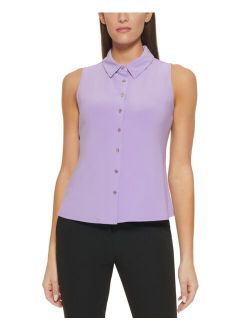 Sleeveless Collared Button-Front Top