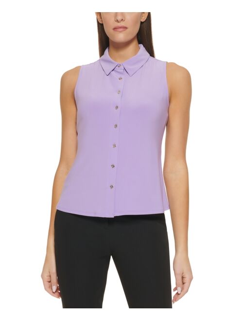 Tommy Hilfiger Sleeveless Collared Button-Front Top