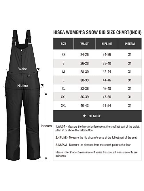 HISEA Women's Snow Bib Overalls 3M Thinsulate Snowsuit Ski Pants Waterproof Insulated Skiing Pants Women
