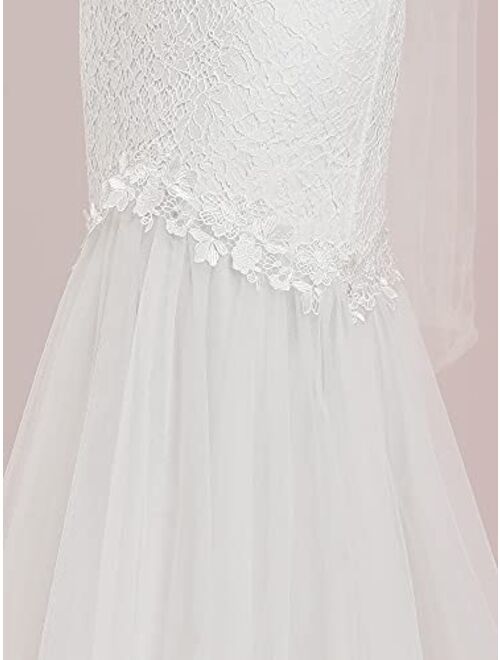 Ever-Pretty Women V Neck Spaghetti Straps Floral Lace Bodycon Tulle Wedding Dress 90331