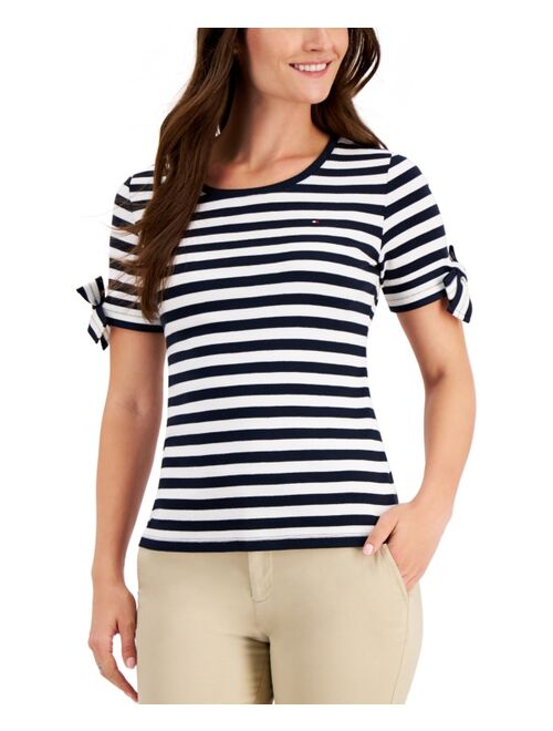 Tommy Hilfiger Striped Tie-Sleeve Cotton Top