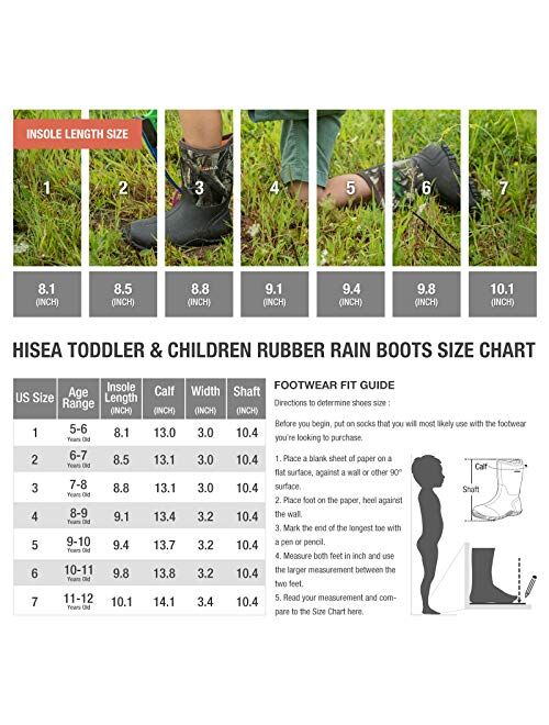 HISEA Kids Rain Boots Waterproof Neoprene Rubber Rainboots for Toddlers Boys & Girls