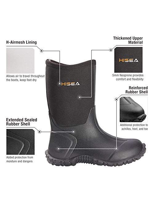 HISEA Kids Rain Boots Waterproof Neoprene Rubber Rainboots for Toddlers Boys & Girls