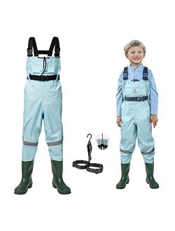 Kids Chest Waders Youth Fishing Waders for Toddler Children Waterproof Hunting Waders with Boots & Reflect Safety Band