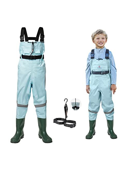 HISEA Kids Chest Waders Youth Fishing Waders for Toddler Children Waterproof Hunting Waders with Boots & Reflect Safety Band
