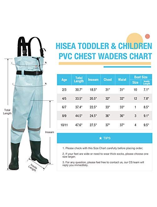 HISEA Kids Chest Waders Youth Fishing Waders for Toddler Children Waterproof Hunting Waders with Boots & Reflect Safety Band