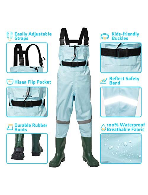 HISEA Kids Chest Waders Youth Fishing Waders for Toddler Children Waterproof Hunting Waders with Boots & Reflect Safety Band